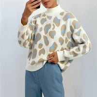 ZyeKqe zimski jesenji džemperi za žene visoki vrat Leopard štampani Dugi rukav rebrasti pleteni pulover vrhovi bluza