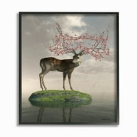 Stupell Industries Deer Tree Island Sažetak Dizajn životinja uokvireno Zidna umjetnost Cynthia Decker,