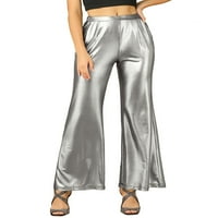 Jedinstvene ponude za žene metalik Party Sparkle sjajne široke pantalone Palazzo