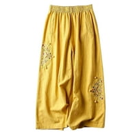 Hlače za žene Ležerne ljetne elastične visoke struk posteljine pantnih džepova obrezanih pantalonarskih