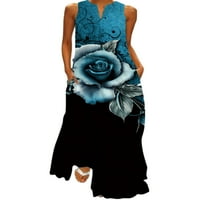 Luxplum ženske haljine s cvjetnim print ljeto plaža sandress v izrez duge maxi haljine labave zabave crna