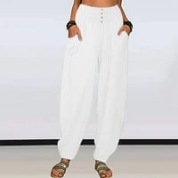 Xihbxyly lanene pantalone za žene ženske pantalone pamučne lanene duge Lounge pantalone sa vezicama sa