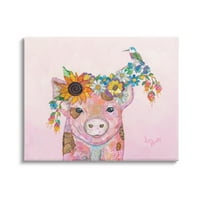 Stupell Industries Floral Pink Little Piggy & Bird Animal Collage slika Galerija Wrapped Canvas Print