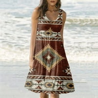 Haljine za žene ženska Sunčanica srednje dužine uzorak Sleeveless Crew Neck etnička plaža Sun Dress haljine