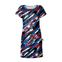 Ženska Boho Slim Fit Wrap Split Maxi Haljina Američka zastava Štampano ljeto Kratki rukav Okrugli haljina