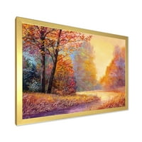 PROIZVODNJA Jesenja šumska narančasto lišće pejzaž sa stazom jezero kuća uramljena umjetnička štampa