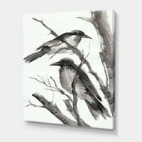 Vintage crno-bijele vrane za spavanje Painting Canvas Art Print