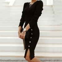 Ženska Moda Casual Soild boja Dugi rukav pletena Mini haljina Ženska Casual haljina crna XL