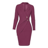 Haljine za žene V-izrez Casual Solid Mini A-Line ljetna haljina s dugim rukavima ljubičasta XL