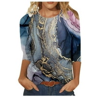 MLQIDK Ženski gradijentni print rukav okrugli izrez Loose Tops T Majica Bluza Plus Veličina, Navy S