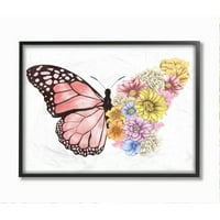 Stupell Industries Butterfly cvjetni bouquet krilni kolaž proljeće ružičasta žuta uokvirena dizajn zida