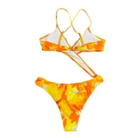 Ženski Kupaći Kostimi Jedan Modni Tie-Dye Print V-Izrez Remen Bikini Kupaći Kupaći Kostim