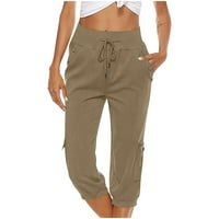 Ženske pantalone jednobojne elastične labave ravne pantalone sa širokim nogavicama sa džepnim kaki 4xl