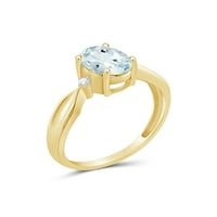 Zlatariclub Carat T. G. W. akvamarin i bijeli dijamant Accent 14k zlato preko srebrnog prstena