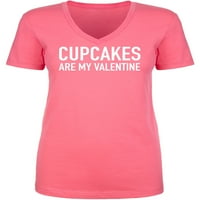 Cupcakes Su Moje Valentine Ženske V-Izrez Tee