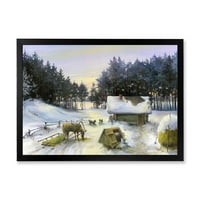 Designart 'Vikendica Prekrivena Snijegom Sa Winterscene' Country Framed Art Print